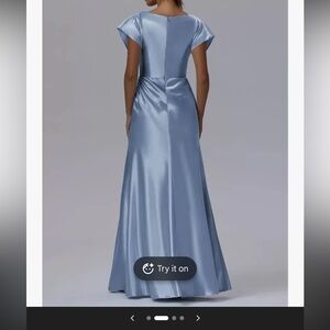 Elegant Dusty Blue Satin Evening Gown - Women Dresses AW BRIDAL 6